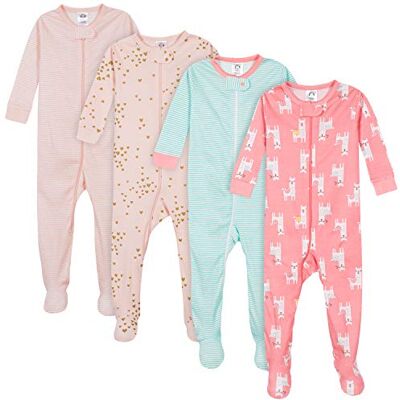 Gerber Baby-Mädchen 4er-Pack Pyjamas mit Füßen, Love Llamas Pink, 9 Monate Gerber Baby-Mädchen 4er-Pack Pyjamas mit Füßen, Love Llamas Pink, 9 Monate