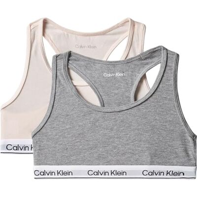 Calvin Mädchen 2er Pack Bralettes mit Logobund, Mehrfarbig (Silverpeony/Greyheather), 8-10 Jahre Calvin Mädchen 2er Pack Bralettes mit Logobund, Mehrfarbig (Silverpeony/Greyheather), 8-10 Jahre