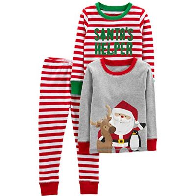 Simple Joys by Carter's Baby 3-teiliges Pyjama-Set, eng anliegende Baumwolle, für den Urlaub, Grauer Weihnachtsmann/rote Streifen, 12 Monate Simple Joys by Carter's Baby 3-teiliges Pyjama-Set, eng anliegende Baumwolle, für den Urlaub, Grauer Weihnachtsmann/rote Streifen, 12 Monate
