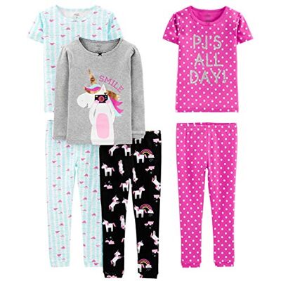 Simple Joys by Carter's Mädchen 6-Piece Snug Fit Cotton Pajama Set Pyjamaset, Blau Schildkröte/Grau Meliert/Rosa Tupfen/Schwarz Einhorn, 6 Jahre (3er Pack) Simple Joys by Carter's Mädchen 6-Piece Snug Fit Cotton Pajama Set Pyjamaset, Blau Schildkröte/Grau Meliert/Rosa Tupfen/Schwarz Einhorn, 6 Jahre (3er Pack)