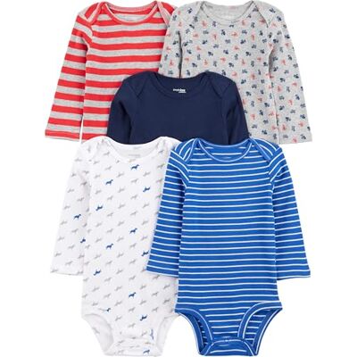 Simple Joys by Carter's Unisex Baby Long-Sleeve Bodysuit Pack of 5 Body, Blau/Grau Lkws/Rot Streifen, 0-3 Monate (5er Pack) Simple Joys by Carter's Unisex Baby Long-Sleeve Bodysuit Pack of 5 Body, Blau/Grau Lkws/Rot Streifen, 0-3 Monate (5er Pack)