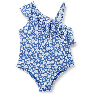 Amazon Essentials Mädchen Einteiliger Badeanzug mit asymmetrischem Rüschen, Blaues Ditsy-blumenmuster, 11-12 Jahre Amazon Essentials Mädchen Einteiliger Badeanzug mit asymmetrischem Rüschen, Blaues Ditsy-blumenmuster, 11-12 Jahre