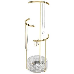 Umbra Tesora Schmuckständer, Halterung für Halsketten und Ohrringe, Accessoire-Organizer mit Glasablage, Messing Umbra Tesora Schmuckständer, Halterung für Halsketten und Ohrringe, Accessoire-Organizer mit Glasablage, Messing