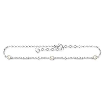 THOMAS SABO Fußkette mit Perlen und weiße Steine Silber 925 Sterlingsilber THOMAS SABO Fußkette mit Perlen und weiße Steine Silber 925 Sterlingsilber