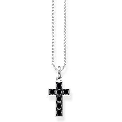 THOMAS SABO Kette Kreuz schwarze Steine silber 925 Sterlingsilber, Geschwärzt THOMAS SABO Kette Kreuz schwarze Steine silber 925 Sterlingsilber, Geschwärzt