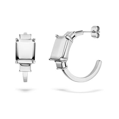 LIEBESKIND BERLIN Steel Diamond Creole Creole aus Edelstahl Silber 2,8 cm Steckverschluss wasserfest & hautfreundlich LIEBESKIND BERLIN Steel Diamond Creole Creole aus Edelstahl Silber 2,8 cm Steckverschluss wasserfest & hautfreundlich