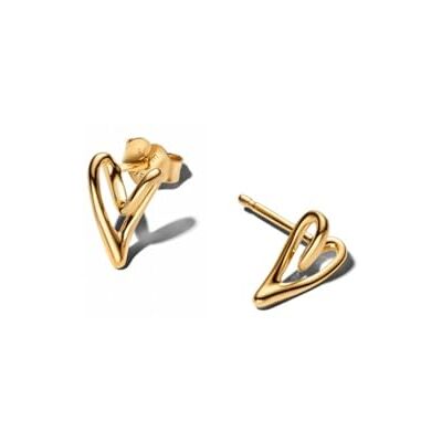 PANDORA Essence Organisch Geformtes Herz Ohrstecker aus 14 Karat vergoldeter Metalllegierung, 264393C00 PANDORA Essence Organisch Geformtes Herz Ohrstecker aus 14 Karat vergoldeter Metalllegierung, 264393C00