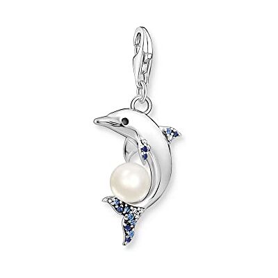 THOMAS SABO Charm-Anhänger Delfin mit Perle silber 925 Sterlingsilber, Geschwärzt, Kaltemail THOMAS SABO Charm-Anhänger Delfin mit Perle silber 925 Sterlingsilber, Geschwärzt, Kaltemail