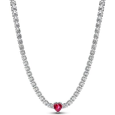 PANDORA Moments Strahlenkranz Herz Choker aus Sterling Silber mit künstlichen Kristallen, Größe 40cm, 393549C01-40 PANDORA Moments Strahlenkranz Herz Choker aus Sterling Silber mit künstlichen Kristallen, Größe 40cm, 393549C01-40