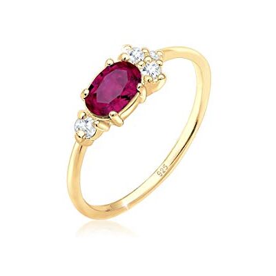 Elli PREMIUM Ring Damen Verlobungsring mit Synthetischem Rubin und Zirkonia Kristallen in 925 Sterling Silber Vergoldet Elli PREMIUM Ring Damen Verlobungsring mit Synthetischem Rubin und Zirkonia Kristallen in 925 Sterling Silber Vergoldet
