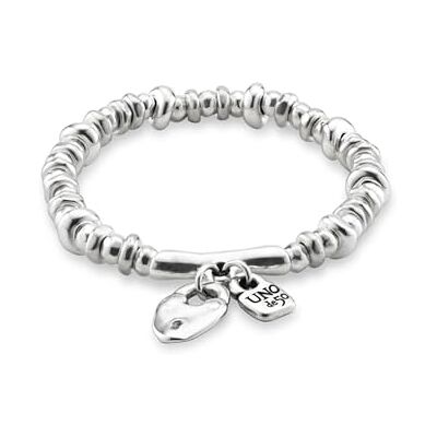 Uno de 50 Sterling Silber überzogenes Stretch-Armband mit Herzschloss, Talla M, Silber, Kein Edelstein Uno de 50 Sterling Silber überzogenes Stretch-Armband mit Herzschloss, Talla M, Silber, Kein Edelstein