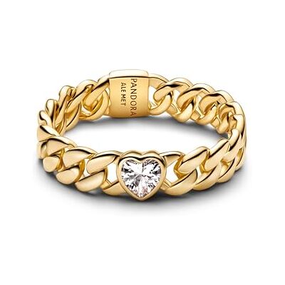 PANDORA Timeless Herz Cuban-Kette Ring mit 14K vergoldeter Metalllegierung und Zirkonia, Größe: 52, 164386C01-52 PANDORA Timeless Herz Cuban-Kette Ring mit 14K vergoldeter Metalllegierung und Zirkonia, Größe: 52, 164386C01-52