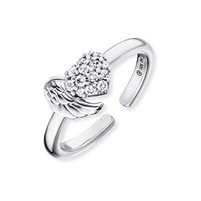 Engelsrufer Damen Ring aus Sterling Silber mit Flügel und Herz aus Zirkonia Steinen besetzt mit 13 Zirkonia Steinen größenverstellbar nickelfrei Engelsrufer Damen Ring aus Sterling Silber mit Flügel und Herz aus Zirkonia Steinen besetzt mit 13 Zirkonia Steinen größenverstellbar nickelfrei