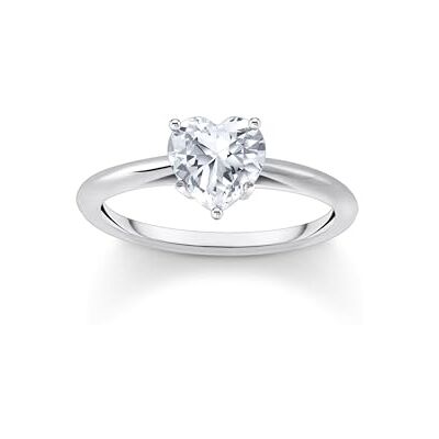 THOMAS SABO Ring mit weißem Stein in Herzform Recyceltes 925 Sterling Silber Zirkonia, Größe 58, TR2476-051-14-58 THOMAS SABO Ring mit weißem Stein in Herzform Recyceltes 925 Sterling Silber Zirkonia, Größe 58, TR2476-051-14-58