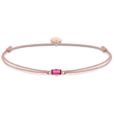 THOMAS SABO Damen Armband Little Secret Pinker Stein Baguette-Schliff Nylon, 925 Sterlingsilber, 750 Roségold Vergoldung LS0104-597-19 THOMAS SABO Damen Armband Little Secret Pinker Stein Baguette-Schliff Nylon, 925 Sterlingsilber, 750 Roségold Vergoldung LS0104-597-19
