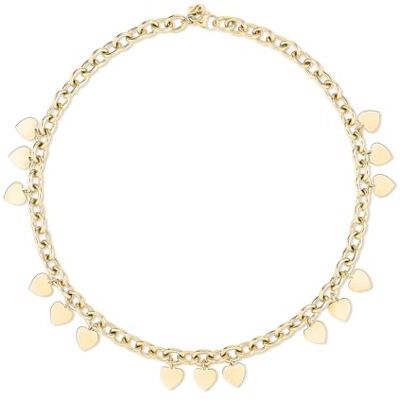Echtzeit Halskette Endless Love verstellbar bis 45 cm, gold grobe Gliederkette aus Edelstahl mit Herzanhängern 14K vergoldet wasserfest & hautfreundlich Echtzeit Halskette Endless Love verstellbar bis 45 cm, gold grobe Gliederkette aus Edelstahl mit Herzanhängern 14K vergoldet wasserfest & hautfreundlich