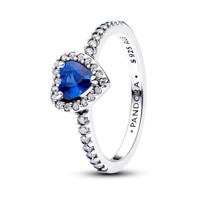 PANDORA Ring Prinzessinnenblaues Herz erhaben in 925 Sterling Silber mit blauem Kristall und Cubic Zirkonia, Damen Ring mit Pavé Strahlenkranz und Pavé Ringschiene, stapelbar, Größe: 52, 198421C09-52 PANDORA Ring Prinzessinnenblaues Herz erhaben in 925 Sterling Silber mit blauem Kristall und Cubic Zirkonia, Damen Ring mit Pavé Strahlenkranz und Pavé Ringschiene, stapelbar, Größe: 52, 198421C09-52
