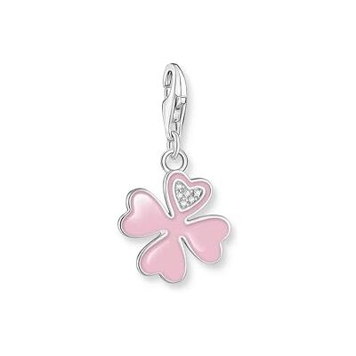 THOMAS SABO Charm-Anhänger pinkes Kleeblatt mit weißen Steinen Silber 925 Sterlingsilber, Kaltemail THOMAS SABO Charm-Anhänger pinkes Kleeblatt mit weißen Steinen Silber 925 Sterlingsilber, Kaltemail