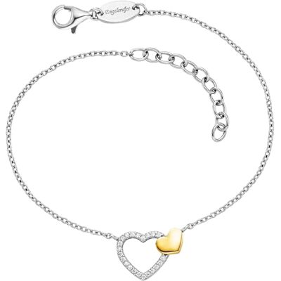 Engelsrufer Damen Armband Bicolor aus Sterling Silber mit schlichtem vergoldetem und Zirkonia besetztem Herz Anhänger Karabinerverschluss nickelfrei Größe: 17+3cm Engelsrufer Damen Armband Bicolor aus Sterling Silber mit schlichtem vergoldetem und Zirkonia besetztem Herz Anhänger Karabinerverschluss nickelfrei Größe: 17+3cm