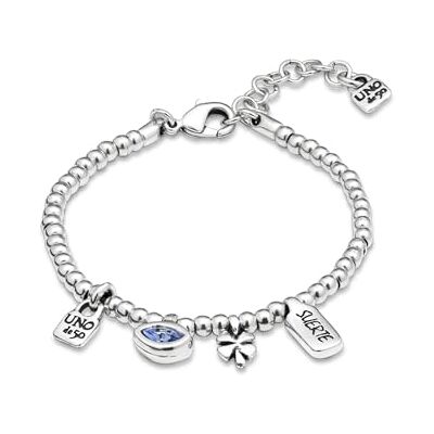 Uno de 50 Armband aus Sterlingsilber 4 Charms, Vorhängeschloss, Treball, facettierter blauer Kristall, Glücksbringer handgefertigter Schmuck handgefertigt in Spanien Uno de 50 Armband aus Sterlingsilber 4 Charms, Vorhängeschloss, Treball, facettierter blauer Kristall, Glücksbringer handgefertigter Schmuck handgefertigt in Spanien