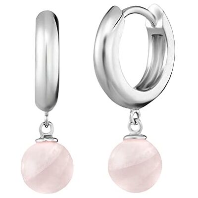 Engelsrufer Damen Creole aus Sterling Silber mit Rosenquarz Perle Anhänger, Clipverschluss, nickelfrei, 13mm, ERE-RQ-CR Engelsrufer Damen Creole aus Sterling Silber mit Rosenquarz Perle Anhänger, Clipverschluss, nickelfrei, 13mm, ERE-RQ-CR