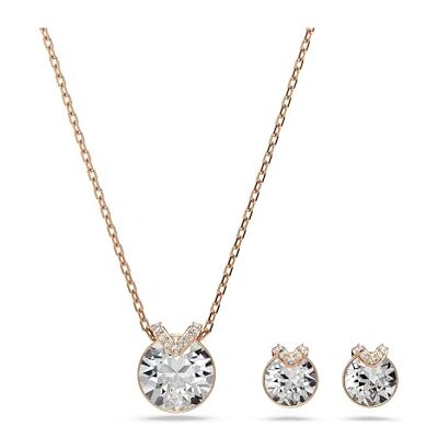 Swarovski Bella V Set, Weißes und Rosé-vergoldetes Set aus Halskette und Ohrringen mit Klaren Kristallen im Rundschliff und Klarem Kristallpavé, Länge Kette: 38-43 cm, Größe Ohrringe: 1 x 0.8 cm Swarovski Bella V Set, Weißes und Rosé-vergoldetes Set aus Halskette und Ohrringen mit Klaren Kristallen im Rundschliff und Klarem Kristallpavé, Länge Kette: 38-43 cm, Größe Ohrringe: 1 x 0.8 cm