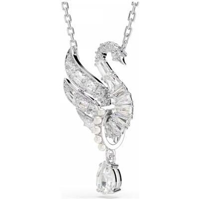 Swarovski Swan Anhänger, Rhodinierte Damenhalskette mit Schwan-Motiv, Klaren Zirkonia, einem Stein im Tropfenschliff und einem Pavé-Ring mit Kristallperlen, Länge: 7-38 cm, Motivgröße: 2.8 x 1.6 cm Swarovski Swan Anhänger, Rhodinierte Damenhalskette mit Schwan-Motiv, Klaren Zirkonia, einem Stein im Tropfenschliff und einem Pavé-Ring mit Kristallperlen, Länge: 7-38 cm, Motivgröße: 2.8 x 1.6 cm