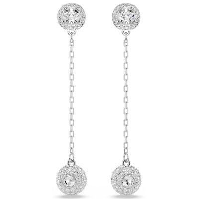 Swarovski Una Angelic Drop-Ohrhänger, Weiße und Rhodinierte Ohrringe mit Kristallen im Rundschliff, Beidseitig Tragbar, Größe: 5.2 x 0.8 cm Swarovski Una Angelic Drop-Ohrhänger, Weiße und Rhodinierte Ohrringe mit Kristallen im Rundschliff, Beidseitig Tragbar, Größe: 5.2 x 0.8 cm