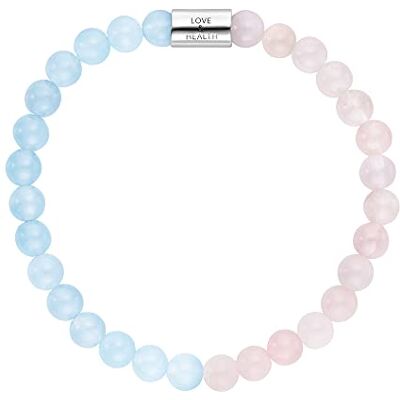 Engelsrufer Damen Stretch-Armband aus Sterling Silber mit 28 echten Edelstein Perlen Rosenquarz und Blauer Achat Love & Health Gravur nickelfrei Größe: S Engelsrufer Damen Stretch-Armband aus Sterling Silber mit 28 echten Edelstein Perlen Rosenquarz und Blauer Achat Love & Health Gravur nickelfrei Größe: S