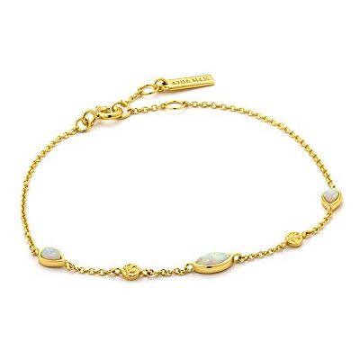 ANIA HAIE Damen Armband MINERAL GLOW Kyoto Opal aus 925 Sterling Silber 14k vergoldet, besetzt mit zwei Goldplättchen und drei Opal Anhänger, Länge 16,5cm + 2cm Verlängerung, inkl. Geschenkverpackung ANIA HAIE Damen Armband MINERAL GLOW Kyoto Opal aus 925 Sterling Silber 14k vergoldet, besetzt mit zwei Goldplättchen und drei Opal Anhänger, Länge 16,5cm + 2cm Verlängerung, inkl. Geschenkverpackung