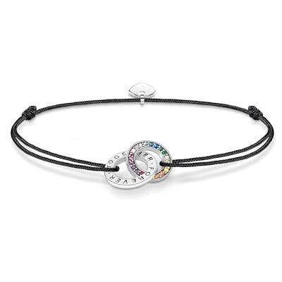 THOMAS SABO Textilarmband schwarz mit zwei Ringen bunten Steinen Silber geschwärzt 925 Sterlingsilber THOMAS SABO Textilarmband schwarz mit zwei Ringen bunten Steinen Silber geschwärzt 925 Sterlingsilber