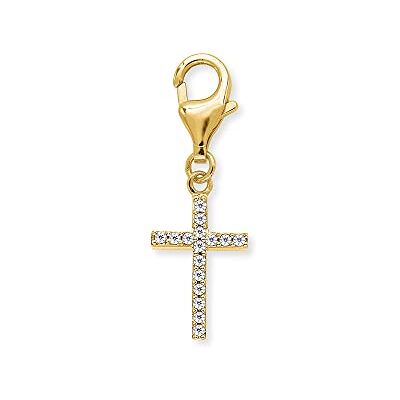 Engelsrufer Damen Charm Anhänger Kreuz vergoldet aus Sterling Silber besetzt mit 16 Zirlonia Steinen Karabinerverschluss nickelfrei Größe: 12mm Engelsrufer Damen Charm Anhänger Kreuz vergoldet aus Sterling Silber besetzt mit 16 Zirlonia Steinen Karabinerverschluss nickelfrei Größe: 12mm