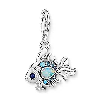THOMAS SABO Charm-Anhänger Fisch mit blauen Steinen silber 925 Sterlingsilber, Geschwärzt THOMAS SABO Charm-Anhänger Fisch mit blauen Steinen silber 925 Sterlingsilber, Geschwärzt