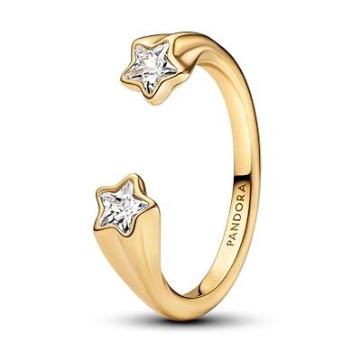 PANDORA Moments Sternschnuppen Offener Ring aus Sterling Silber mit vergoldeter Metalllegierung und Zirkonia, Größe: 58, 163582C01-58 PANDORA Moments Sternschnuppen Offener Ring aus Sterling Silber mit vergoldeter Metalllegierung und Zirkonia, Größe: 58, 163582C01-58