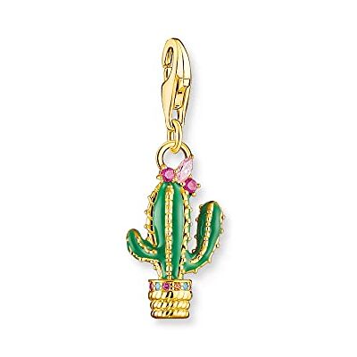 THOMAS SABO Charm-Anhänger grüner Kaktus vergoldet 750 Gelbgold Vergoldung, Kaltemail, 925 Sterlingsilber THOMAS SABO Charm-Anhänger grüner Kaktus vergoldet 750 Gelbgold Vergoldung, Kaltemail, 925 Sterlingsilber