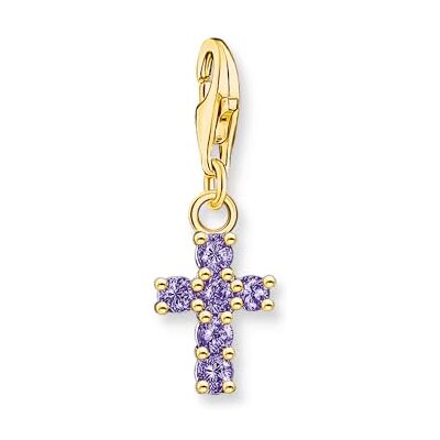 THOMAS SABO Charm-Anhänger Kreuz mit violetten Steinen vergoldet 925 Sterlingsilber, 750 Gelbgold Vergoldung THOMAS SABO Charm-Anhänger Kreuz mit violetten Steinen vergoldet 925 Sterlingsilber, 750 Gelbgold Vergoldung