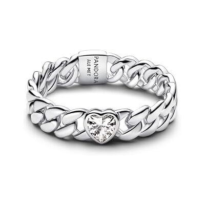 PANDORA Timeless Herz Cuban-Kette Ring aus Sterling Silber mit Zirkonia, Größe: 56, 194386C01-56 PANDORA Timeless Herz Cuban-Kette Ring aus Sterling Silber mit Zirkonia, Größe: 56, 194386C01-56