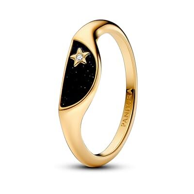 PANDORA ME Halbierter Emaille Siegelring aus Sterling Silber mit vergoldeter Metalllegierung und Zirkonia Steinen, Größe: 54, 163325C01-54 PANDORA ME Halbierter Emaille Siegelring aus Sterling Silber mit vergoldeter Metalllegierung und Zirkonia Steinen, Größe: 54, 163325C01-54