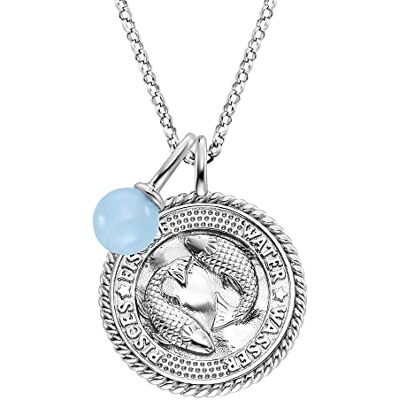 Engelsrufer Damen Halskette aus Sterling Silber und Sternzeichen Fisch Anhänger besetzt mit 5 Zirkonia Steinen und einem Blauer Achat Stein Anhänger Länge: 50cm Engelsrufer Damen Halskette aus Sterling Silber und Sternzeichen Fisch Anhänger besetzt mit 5 Zirkonia Steinen und einem Blauer Achat Stein Anhänger Länge: 50cm