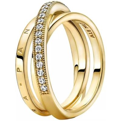 PANDORA Dreifach gekreuzter Pavé-Ring in 14 Karat vergoldete Metalllegierung mit Zirkoniasteinen Moments Collection, Größe: 52 PANDORA Dreifach gekreuzter Pavé-Ring in 14 Karat vergoldete Metalllegierung mit Zirkoniasteinen Moments Collection, Größe: 52