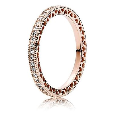PANDORA Sparkle & Hearts Ring in Roségold mit 14 Karat rosévergoldete Metalllegierung und Cubic Zirkonia Signature Collection, Größe 52 PANDORA Sparkle & Hearts Ring in Roségold mit 14 Karat rosévergoldete Metalllegierung und Cubic Zirkonia Signature Collection, Größe 52