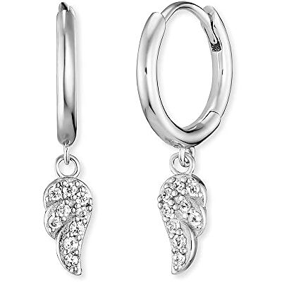 Engelsrufer Damen Creole aus Sterling Silber mit einem silbernen beweglichen Flügelchen besetzt mit Zirkonia Steinen Clipverschluss nickelfrei Größe: 23mm Engelsrufer Damen Creole aus Sterling Silber mit einem silbernen beweglichen Flügelchen besetzt mit Zirkonia Steinen Clipverschluss nickelfrei Größe: 23mm