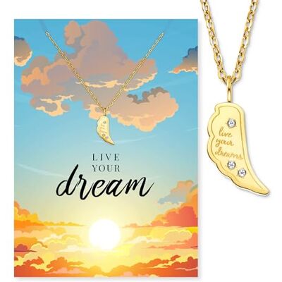 Engelsrufer Grußkarte Live Your Dream mit Halskette Edelstahl Gold – Mutmacher Geschenk – Hochwertige Grußkarte mit Goldschmuck Engelsrufer Grußkarte Live Your Dream mit Halskette Edelstahl Gold – Mutmacher Geschenk – Hochwertige Grußkarte mit Goldschmuck