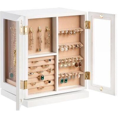 VEVOR Schmuckkästchen 360° drehbarer Schmuckkasten mit 5 Schubladen & Acrylfenster & 4 Halskettenhaken auf jeder Seite, Aufbewahrungskoffer mit Metallgriffen, Bodenpolster & weichem Samtfutter weiß VEVOR Schmuckkästchen 360° drehbarer Schmuckkasten mit 5 Schubladen & Acrylfenster & 4 Halskettenhaken auf jeder Seite, Aufbewahrungskoffer mit Metallgriffen, Bodenpolster & weichem Samtfutter weiß