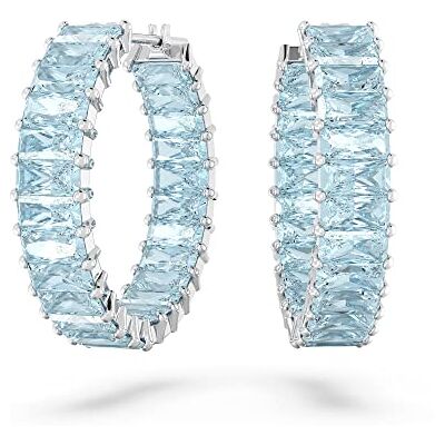 Swarovski Matrix Kreolen, Rhodinierte Ohrringe mit Blauen Kristallen Swarovski Matrix Kreolen, Rhodinierte Ohrringe mit Blauen Kristallen
