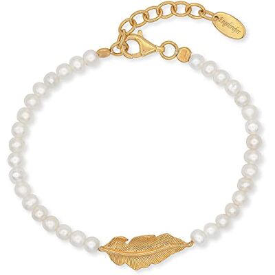 Engelsrufer Damen Armband aus vergoldetem Sterling Silber mit Feder Anhänger gold und echten Süßwasserperlen Karabinerverschluss längenverstellbar nickelfrei Engelsrufer Damen Armband aus vergoldetem Sterling Silber mit Feder Anhänger gold und echten Süßwasserperlen Karabinerverschluss längenverstellbar nickelfrei