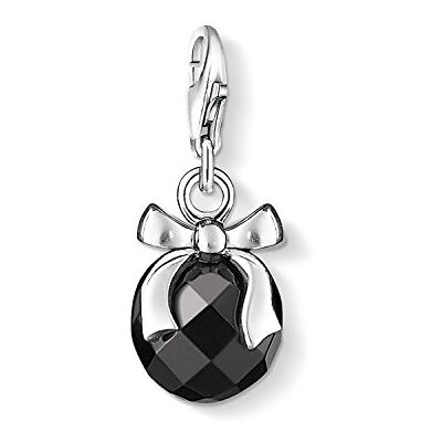 THOMAS SABO Damen Charm-Anhänger Kugel mit Schleife Schwarzer Stein Charm Club 925 Sterling Silber 0868-023-11 THOMAS SABO Damen Charm-Anhänger Kugel mit Schleife Schwarzer Stein Charm Club 925 Sterling Silber 0868-023-11
