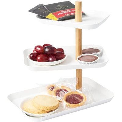 YAMAZAKI 1581 RIN 3Tiered Accessory Stand with Rotatable Trays, white, Steel/Wood, 25 x 16 x 25.5 cm YAMAZAKI 1581 RIN 3Tiered Accessory Stand with Rotatable Trays, white, Steel/Wood, 25 x 16 x 25.5 cm