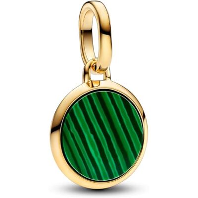 PANDORA ME Grünes gravierbares Mini-Medaillon Charm aus Sterling Silber mit vergoldeter Metalllegierung und Malachit, Kompatibel ME und Moments Armbänder, 763389C01 PANDORA ME Grünes gravierbares Mini-Medaillon Charm aus Sterling Silber mit vergoldeter Metalllegierung und Malachit, Kompatibel ME und Moments Armbänder, 763389C01