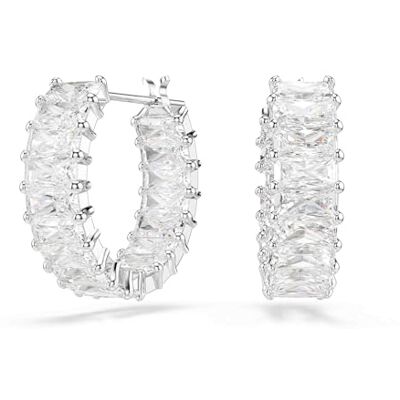 Swarovski Matrix Kreolen, Rhodinierte Ohrringe mit Weißen Zirkonia im Baguette-Schliff in Krappenfassung, Größe: 2 x 0.5 cm Swarovski Matrix Kreolen, Rhodinierte Ohrringe mit Weißen Zirkonia im Baguette-Schliff in Krappenfassung, Größe: 2 x 0.5 cm
